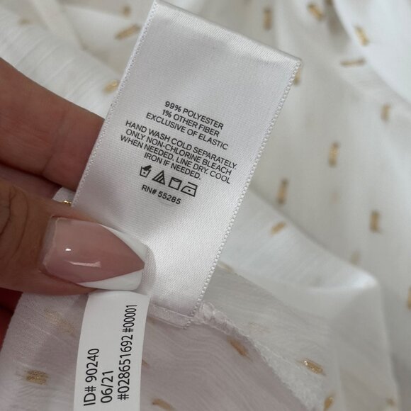 Express White & Gold Swiss Dot Blouse Shirred Mock Neck & Elastic Cuffs SZ XL - Picture 4 of 13